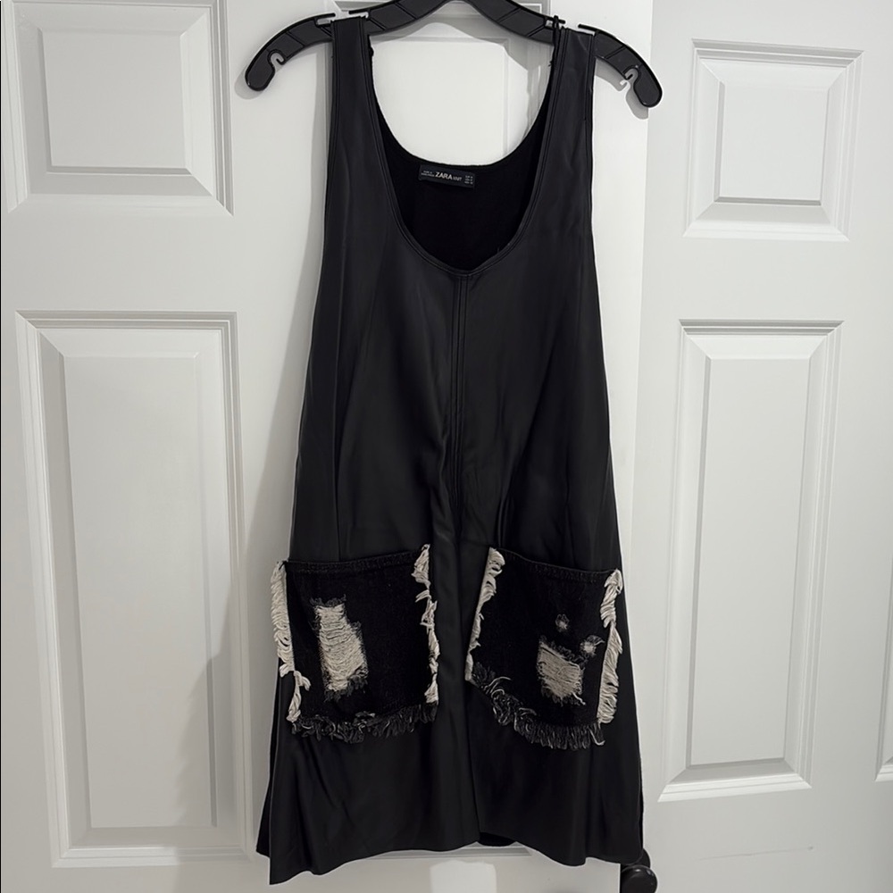 Womens Zara Black Sleeveless Dress with Fringe Pockets
